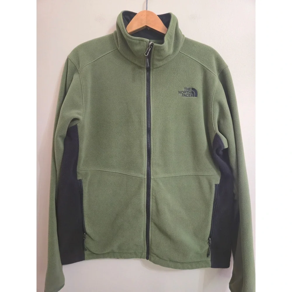 The North Face Mens Full Zip Fleece Jacket Olive Green Black A7SP FW14 Large